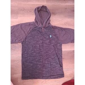 US Polo Assn Hooded Tshirt Youth Large 14/16 Heather Gray